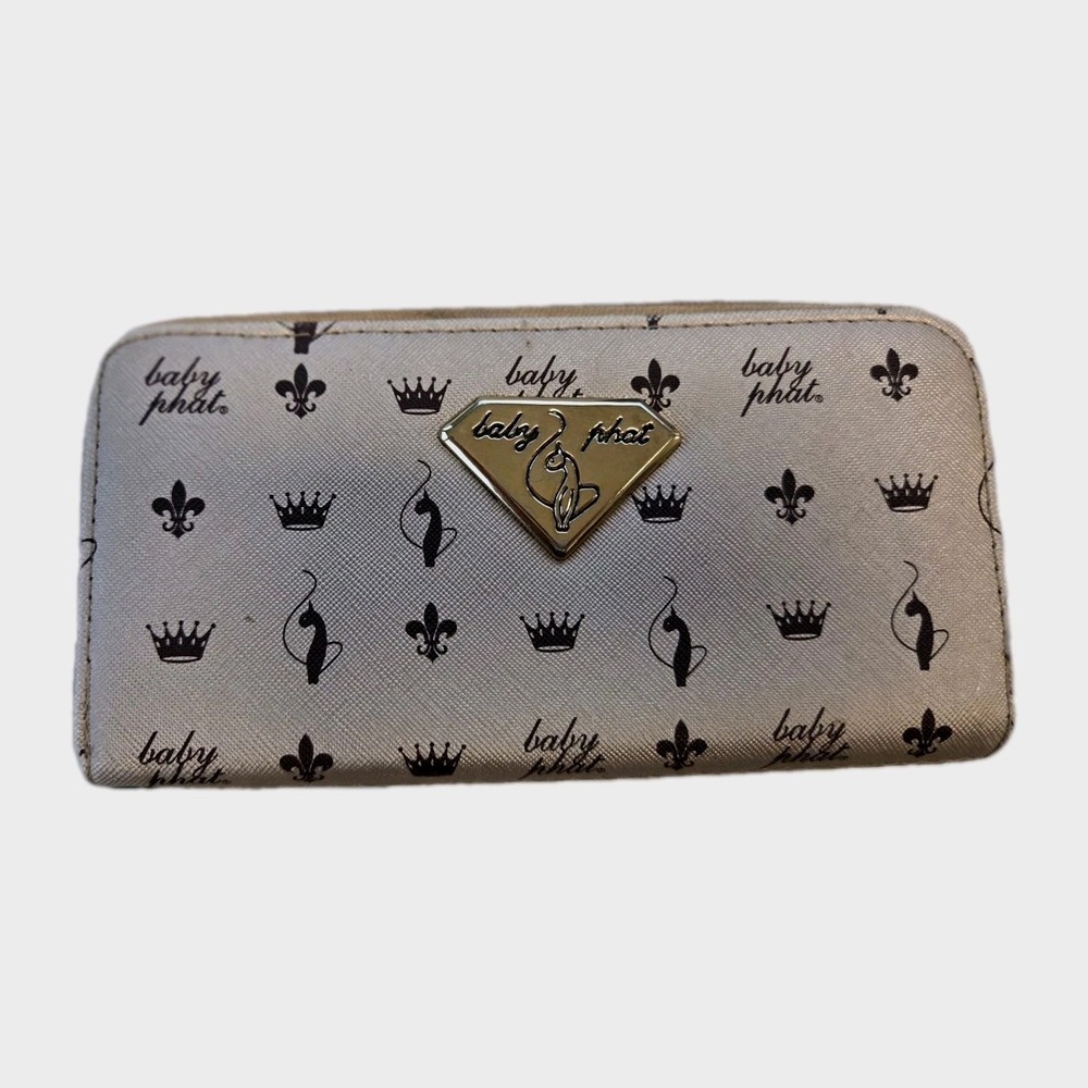 Baby Phat Y2K Vintage Wallet Clutch Iconic Cats Logo Pattern Rose Gold Shimmer
